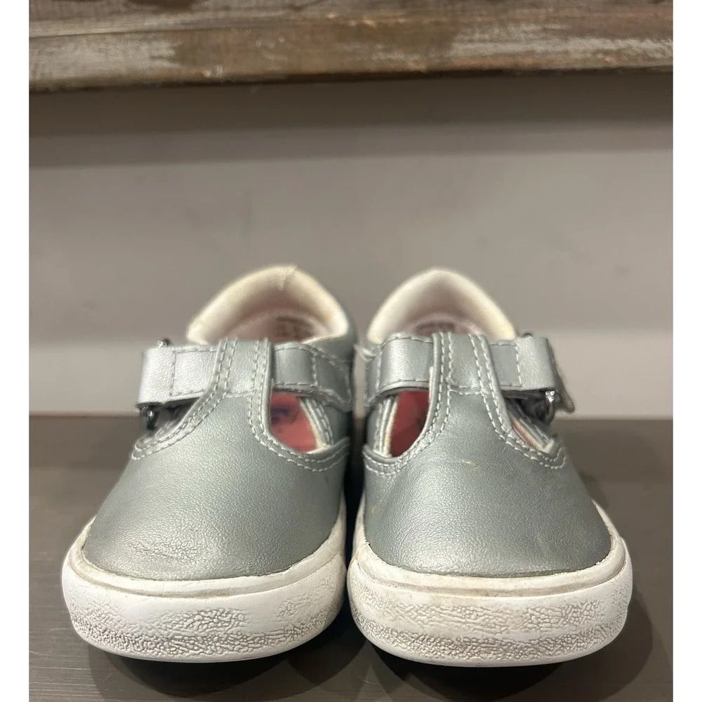 Keds Little Girls Daphne‎ Silver Mary Jane Shoes T-strap Flower Size 4.5